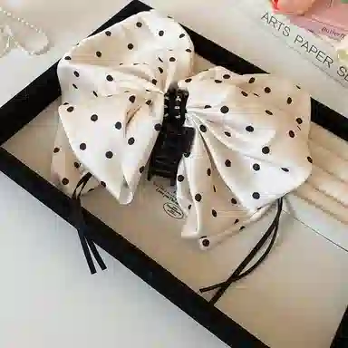 蒙妮 蝴蝶结波点飘带抓夹 亚克力/布艺 发夹 女款