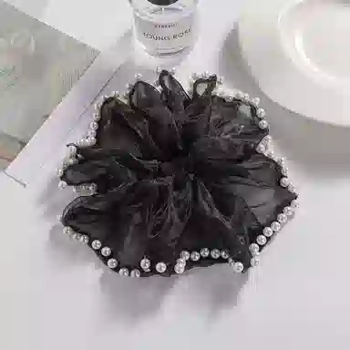 蒙妮 法式赫本珍珠钉珠大肠圈 网纱 发圈 女款