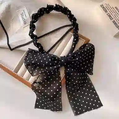 蒙妮 时尚雪纺波点飘带 布艺 发箍 女款