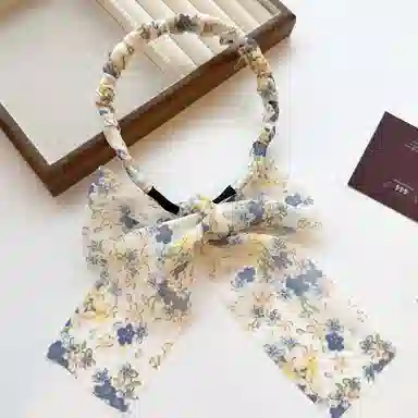 蒙妮 超仙田园小碎花飘带头箍高颅顶时尚发卡 亚克力 布艺 发箍 女款