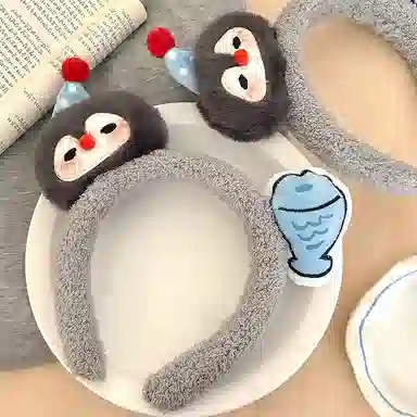 蒙妮 创意卡通企鹅小鱼毛绒头箍可爱少女发卡 树脂/绒布 发箍 男女同款情侣款