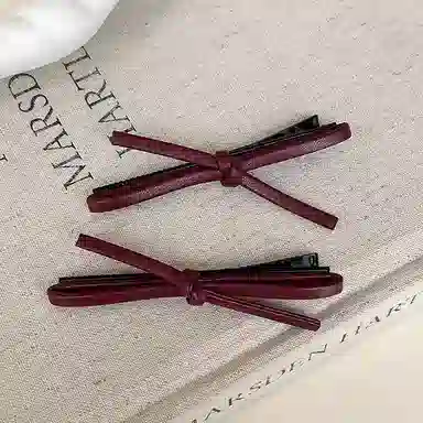 蒙妮 韩系时尚甜酷风公主头蝴蝶结鸭嘴夹#好运 皮质 发夹 女款