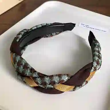 蒙妮 高颅顶千鸟格麻花带宽边头箍 亚克力/布艺 发箍 女款