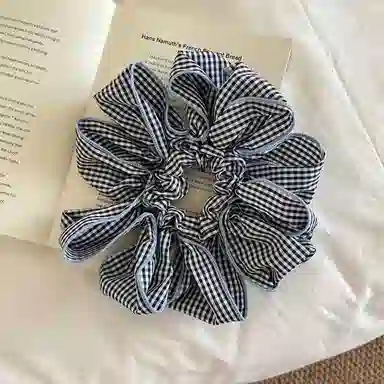 蒙妮 韩系时尚格纹超大号大肠圈 布艺 发圈 女款