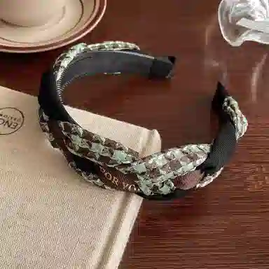 蒙妮 高颅顶千鸟格麻花带宽边头箍 亚克力/布艺 发箍 女款