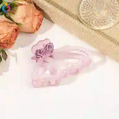蒙妮 清冷风玫瑰花朵镂空鲨鱼夹 亚克力 发夹 女款