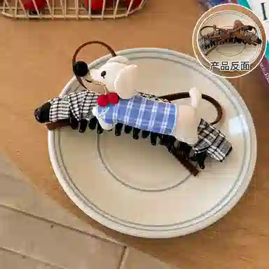 蒙妮 韩系可爱小狗蝴蝶结香蕉夹竖夹 亚克力/布艺 发夹 女款