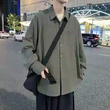 袋鼠 经典款简约纯棉痞帅港风高街潮流纯色亲肤透气长袖单排扣百搭舒适衬衫 男女同款