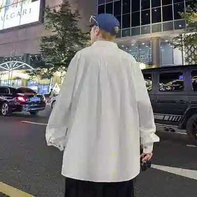 袋鼠 经典款简约纯棉痞帅港风高街潮流纯色亲肤透气长袖单排扣百搭舒适衬衫 男女同款
