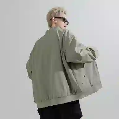 兰缪 美式高街风复古纯色基础款通勤户外休闲宽松夹克外套 男女同款