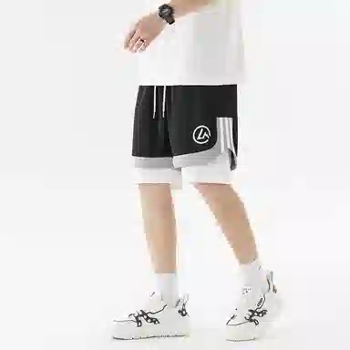 兰缪 美式日系户外日常柔软基础款复古舒适透气运动高街简约印花设计百搭通勤山系宽松清爽潮流垂感直筒纯色系带休闲短裤 男女同款