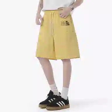 兰缪 美式日系户外日常柔软复古舒适透气运动高街基础款简约印花设计百搭通勤山系宽松清爽直筒潮流垂感纯色系带休闲短裤 男女同款