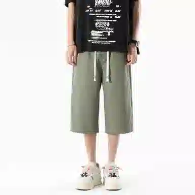 兰缪 美式复古日系简约高街风潮流基础款山系户外日常通勤运动舒适宽松清爽透气百搭柔软亲肤直筒垂感系带七分休闲短裤 男女同款