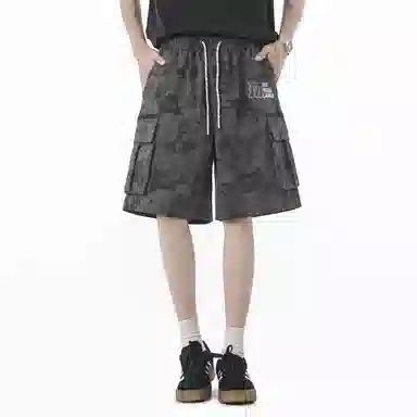 兰缪 美式日系复古百搭运动高街风简约基础款设计印花日常户外通勤山系宽松清爽透气潮流柔软垂感直筒系带休闲短裤 男女同款