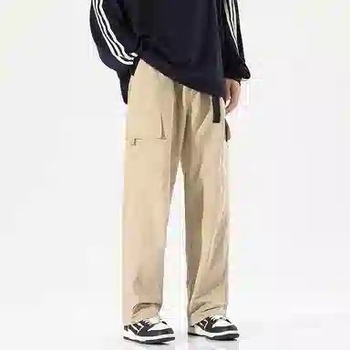 兰缪 美式复古日系简约纯色高街风基础款山系户外日常通勤跑步运动舒适宽松清爽透气潮流百搭柔软亲肤直筒裤垂感系带休闲裤 男女同款