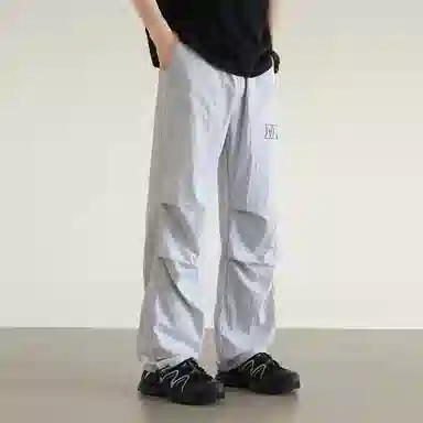 兰缪 日系基础款字母简约日常户外运动透气通勤舒适美式复古时尚百搭宽松直筒休闲裤 男女同款