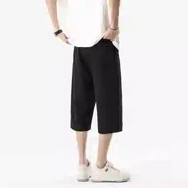 兰缪 美式复古日系简约高街风潮流基础款山系户外日常通勤运动舒适宽松清爽透气百搭柔软亲肤直筒垂感系带七分休闲短裤 男女同款