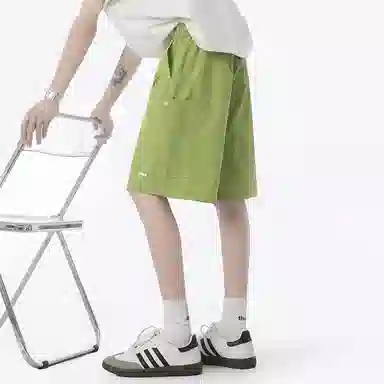 兰缪 美式日系户外日常柔软复古舒适运动透气高街简约基础款印花设计百搭通勤山系宽松清爽直筒潮流垂感纯色系带休闲短裤 男女同款