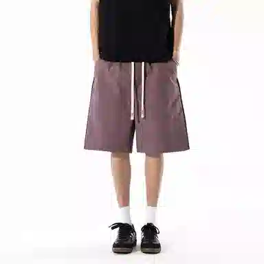 兰缪 美式复古日系简约高街风潮流基础款日常通勤山系户外运动舒适宽松清爽透气百搭柔软亲肤纯色垂感直筒系带休闲短裤 男女同款