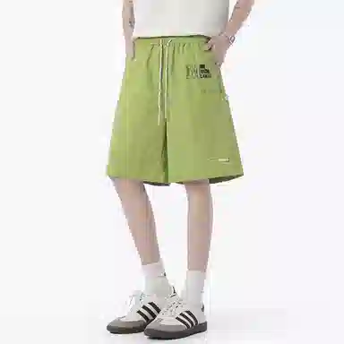 兰缪 美式日系户外日常柔软复古舒适透气运动高街基础款简约印花设计百搭通勤山系宽松清爽直筒潮流垂感纯色系带休闲短裤 男女同款