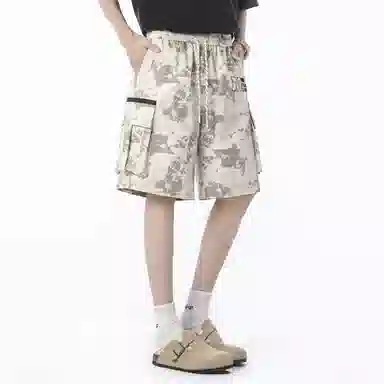 兰缪 美式日系复古百搭运动高街风简约基础款设计印花日常户外通勤山系宽松清爽透气潮流柔软垂感直筒系带休闲短裤 男女同款