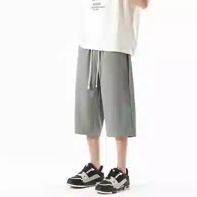 兰缪 美式复古日系简约高街风潮流基础款山系户外日常通勤运动舒适宽松清爽透气百搭柔软亲肤直筒垂感系带七分休闲短裤 男女同款