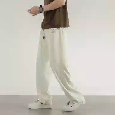 兰缪 美式复古日系高街风简约基础款日常通勤户外山系运动宽松清爽透气潮流柔软百搭亲肤直筒裤长裤垂感系带长裤休闲裤 男女同款