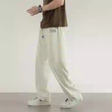 兰缪 美式复古日系简约高街风基础款日常通勤山系户外运动宽松清爽透气潮流柔软百搭亲肤直筒裤长裤垂感系带长裤休闲裤 男女同款