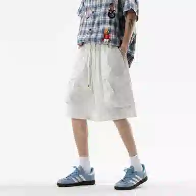 兰缪 美式复古简约高街潮流基础款日常通勤宽松舒适百搭亲肤系带休闲短裤 男女同款