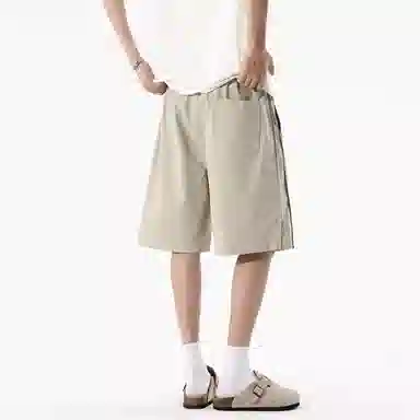 兰缪 美式复古日系简约高街风潮流基础款日常通勤山系户外运动舒适宽松清爽透气百搭柔软亲肤纯色垂感直筒系带休闲短裤 男女同款
