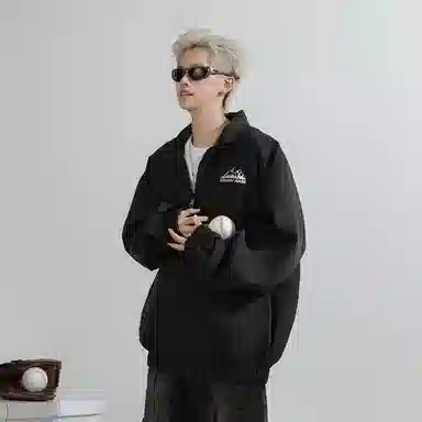 兰缪 美式百搭休闲宽松圆领运动长袖夹克外套 男女同款