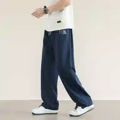 兰缪 美式复古日系简约高街风基础款日常通勤山系户外运动宽松清爽透气潮流柔软百搭亲肤直筒裤长裤垂感系带长裤休闲裤 男女同款