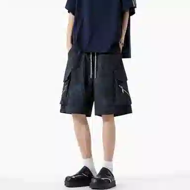 兰缪 美式复古日系简约高街风潮流基础款垂感日常通勤宽松五分裤系带休闲短裤 男女同款