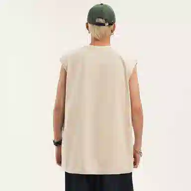 兰缪 日系复古纯色基础款简约宽松美式字母透气水洗做旧圆领百搭无袖背心 男女同款