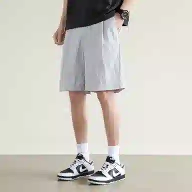 兰缪 美式复古纯色高街风基础款户外日常柔软通勤亲肤舒适透气运动直筒宽松五分裤休闲短裤 男女同款