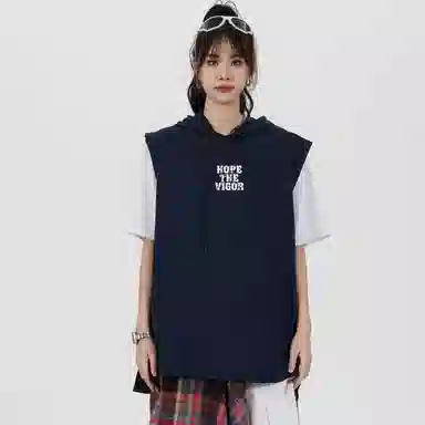 兰缪 美式复古山系户外日常纯色运动高街风通勤宽松休闲潮流亲肤透气连帽舒适无袖背心 男女同款