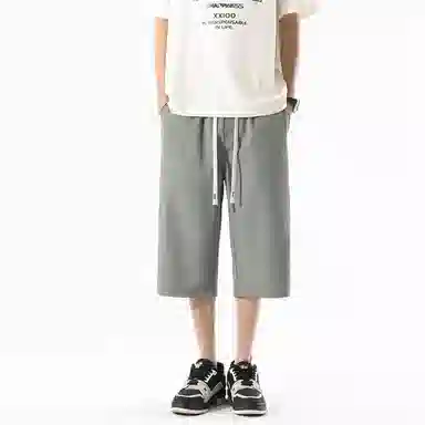 兰缪 美式复古日系简约高街风潮流基础款山系户外日常通勤运动舒适宽松清爽透气百搭柔软亲肤直筒垂感系带七分休闲短裤 男女同款