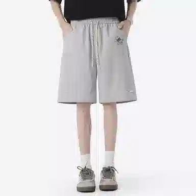 兰缪 美式日系户外日常柔软复古舒适运动透气高街简约基础款印花设计百搭通勤山系宽松清爽直筒潮流垂感纯色系带休闲短裤 男女同款