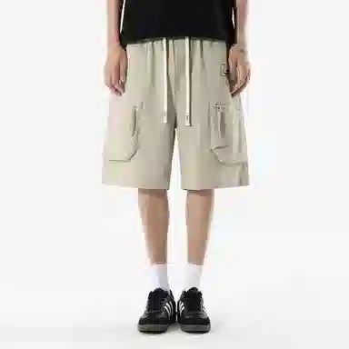 兰缪 美式日系复古透气舒适日常运动高街简约印花基础款设计户外百搭通勤山系宽松清爽潮流柔软垂感直筒纯色系带休闲短裤 男女同款