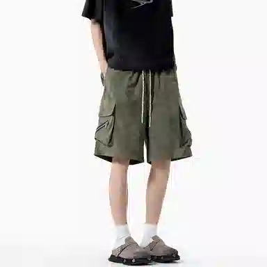 兰缪 美式复古日系简约高街风潮流基础款垂感日常通勤宽松五分裤系带休闲短裤 男女同款