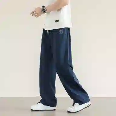 兰缪 美式复古日系高街风简约基础款日常通勤户外山系运动宽松清爽透气潮流柔软百搭亲肤直筒裤长裤垂感系带长裤休闲裤 男女同款