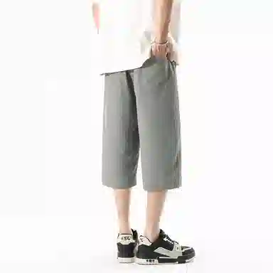 兰缪 美式复古日系简约高街风潮流基础款山系户外日常通勤运动舒适宽松清爽透气百搭柔软亲肤直筒垂感系带七分休闲短裤 男女同款