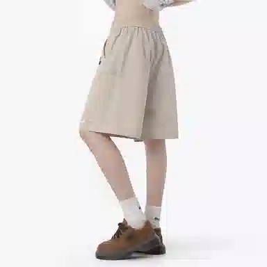 兰缪 美式日系户外日常柔软复古舒适透气运动高街基础款简约印花设计百搭通勤山系宽松清爽直筒潮流垂感纯色系带休闲短裤 男女同款