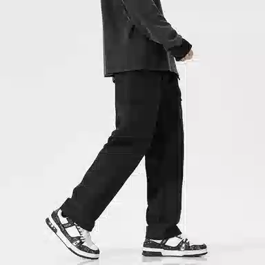 兰缪 美式复古日系简约纯色高街风基础款山系户外日常通勤跑步运动舒适宽松清爽透气潮流百搭柔软亲肤直筒裤垂感系带休闲裤 男女同款