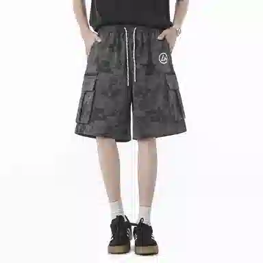 兰缪 美式日系复古户外百搭运动高街风简约基础款设计印花日常通勤山系宽松清爽透气潮流柔软垂感直筒系带休闲短裤 男女同款