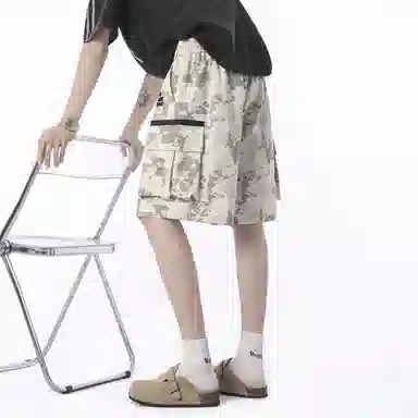 兰缪 美式日系复古百搭运动高街风简约基础款设计印花日常户外通勤山系宽松清爽透气潮流柔软垂感直筒系带休闲短裤 男女同款