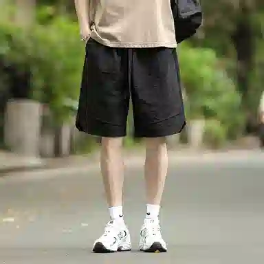 兰缪 日系简约纯色基础款日常通勤舒适美式复古透气户外运动百搭宽松五分裤休闲短裤 男女同款