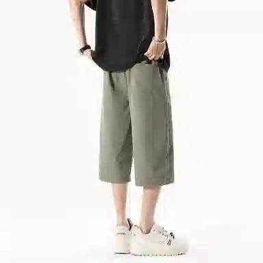 兰缪 美式复古日系简约高街风潮流基础款山系户外日常通勤运动舒适宽松清爽透气百搭柔软亲肤直筒垂感系带七分休闲短裤 男女同款