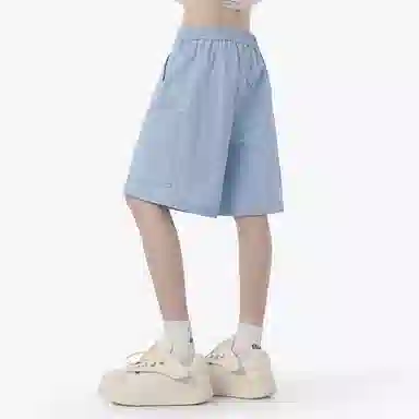 兰缪 美式日系户外日常柔软复古舒适透气运动高街基础款简约印花设计百搭通勤山系宽松清爽直筒潮流垂感纯色系带休闲短裤 男女同款