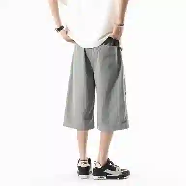 兰缪 美式复古日系简约纯色高街风基础款潮流运动舒适宽松清爽透气百搭柔软亲肤系带七分裤休闲短裤 男女同款